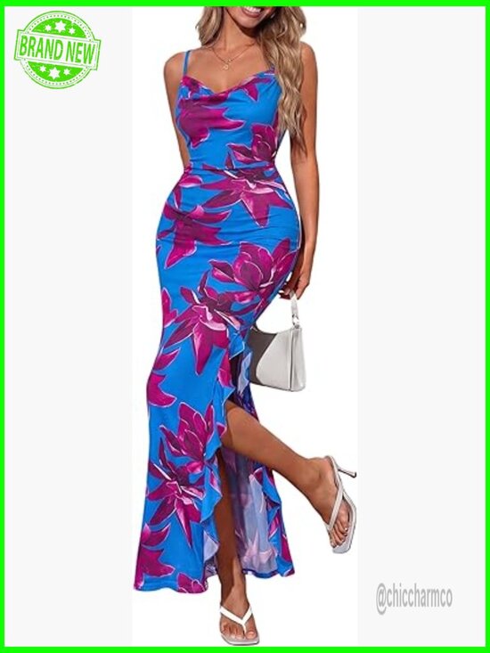 Dresses & Skirts - Bodycon Floral Maxi Dress Mermaid Hem Spaghetti Straps Backless Summer